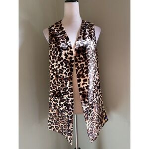 Boho Y2K Leopard Print Vest Women's L Lightweight Sleeveless Long‎ vest